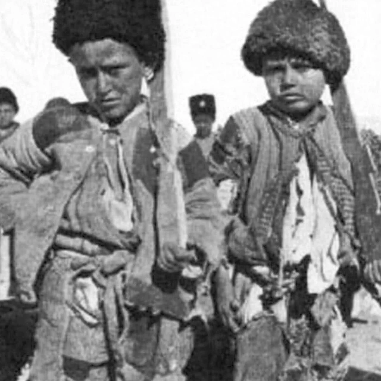 Little Boys in Van with Wooden Rifles